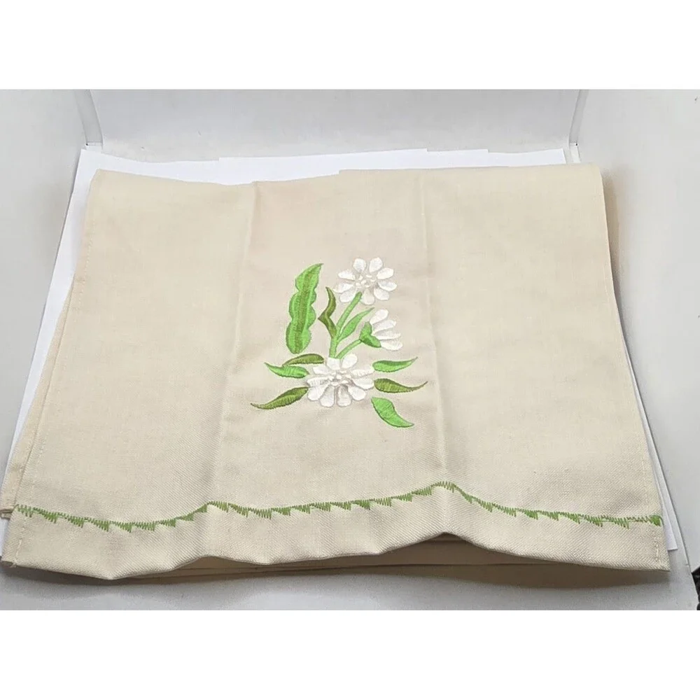 Vintage Hand Embroidered Ivory Floral  Cloth Napkin Set of 2 Dinnerware